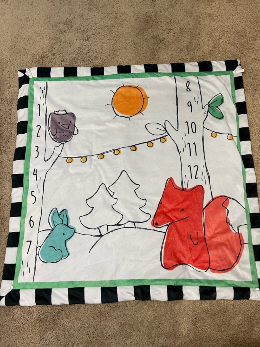 Woodland Fox & Bunny Growth Chart Blanket - Red, Teal, Orange
